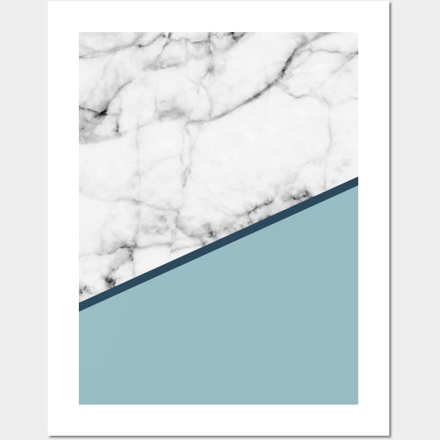 Real White Marble Half Ocean Grey Steel Blue Wall Art by fivemmPaper